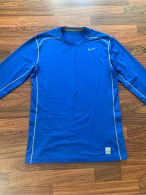Nike Pro Combat Hyperwarm Blue Activewear Long Sleeve Fitted Shirt Men’s Medium